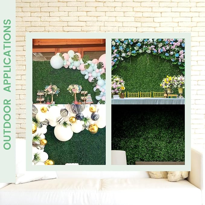 20''x20'' 24 Pieces (66.6 Sq.Ft) Artificial Hedge Boxwood Panels UV Protected Faux Topiary Grass Wall Panels Green Greenery Hedge Plants Backdrop for Indoor Outdoor Garden Backyard Patio
