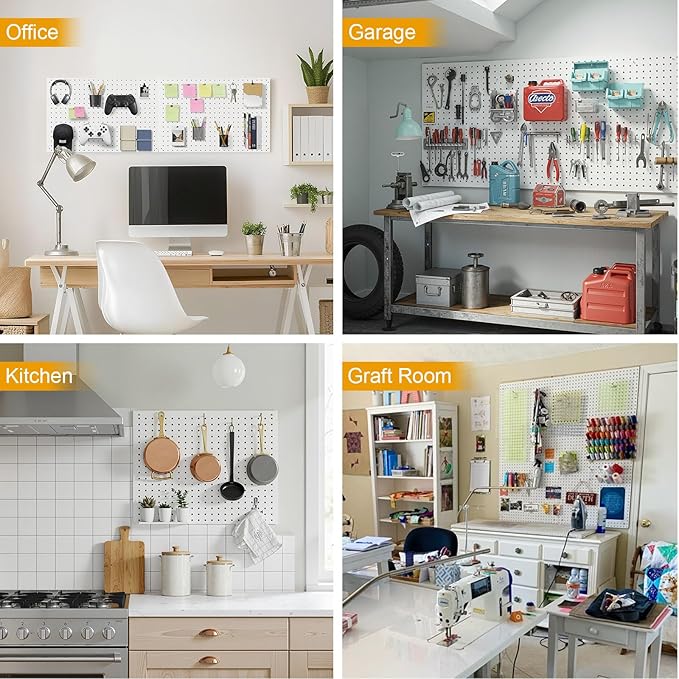 Peg Board, 2 Pack Metal Pegboard Panels White Pegboards Wall Organizer with Frame Large Heavy Duty Peg Board with Hooks for Walls Home, Garage Tool Storage, Office, Craft Room, Kitchen 24”×16”