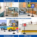 4 Pack Sign Holder Stands - 8.5 x11 inch Standing Sign Stand, Adjustable Poster Sign Holder Pedestal Floor Sign Stand, Aluminum Snap Open Frame for Vertical & Horizontal View Sign Stand, Black