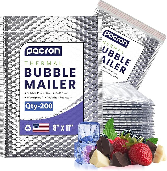 200-Pack Insulated Silver Thermal Bubble Mailers 8 x 11 - Waterproof Metallic Foil Self-Sealing Padded Envelopes for Cold Shipping, Perishables, Food, Cosmetics, Pharmaceuticals