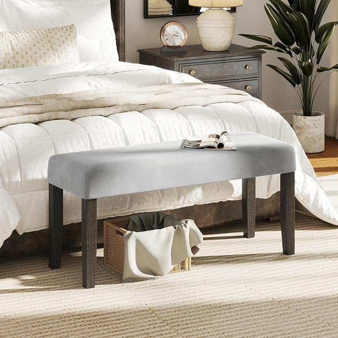 Giantex 42" Upholstered Dining Bench with Velvet Padded Seat, Rubber Wood Legs, 800 Lbs Capacity, 2-Pack Entryway Bench for Bedroom End of Bed, Dining Room, Hallway, Living Room, Kitchen, Grey