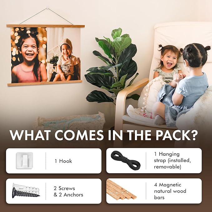 Travelization Magnetic Poster Hanger 12” Poster Frame with Strong Magnets, Complete Hanging Kit for Posters, Art, Maps, and More, Fits 12x12, 12x18, 12x24, and 12x36, Teak Wood