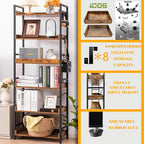 HCHQHS Adjustable 6 Tier Open Bookcase, Rustic Farmhouse Book Shelves, Industrial Wood and Black Metal Bookshelves, Mid Century Bookcase for Home Office Living Room Bedroom