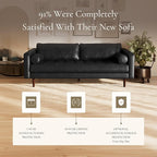 POLY & BARK Napa 88.5" Leather Sofa – Full-Grain Italian-Tanned Aniline Leather, Feather-Down Comfort, Solid Wood Frame, Walnut Legs, Onyx Black
