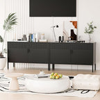 2 Door Storage Sideboard, Metal Storage Cabinet with 2 Adjustable Shelf,Multipurpose Metal Accent Cabinet for Office Home,Music Studio (Black, 25''H)