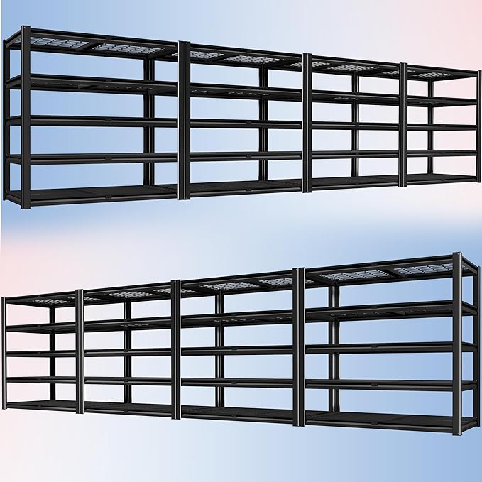 PrimeZone 72" H Heavy Duty Garage Shelving 2500 LBS 5 Tier Heavy Duty Storage Shelves Adjustable Industrial Metal Wire Shelf Unit for Garage,Basement,Pantry,Warehouse,Commercial,48" WX24 DX72 H 8Pack