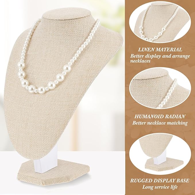 6 Pcs Necklace Display Stand Necklace Holder Jewelry Bust Display Stands for Selling Home Store Trade Shows Photography Props Retail(Flaxen,Linen)
