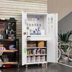 Metal Storage Cabinet with Drawers, Locking Garage Tool Cabinets on Wheels with Pegboards and Hooks for Warehouse Homes, Offices, Assembly Required