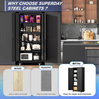 Superday Garage Storage Cabinet with Wheels，73" H Metal Storage Cabinet with Doors and Adjustable Shelves, Lockable Steel Utility Tool Cabinets for Garage, Home Office, Kitchen(Black)