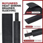 Heat Shrink Wire Loom 2:1 Shrinkable Braided Cable Sleeve 1-3/8 Inch ID-46ft Abrasion Protection Flexibility Fabric Wiring Harness Cover Sheath