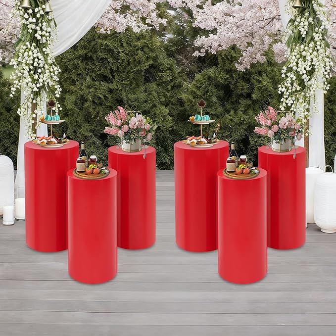 Cake Pedestal Stands for Party 6PCS Dessert Table Display Plinth Pillars Red Round Cylinder Pedestal Stands for Wedding Sculpture Display Column Decoration Cube (6PCS-Cylinder-Red)
