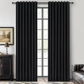 Black 100% Blackout Curtains 84 Inches Long to Keep Heat Out, Black Linen Boho Drapes for Bedroom/Living Room Darkening Back Tab/Rod Pocket/Hook Thermal Insulated (2Panels Set Burg W50 xL84)
