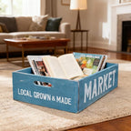 Extra Large Wooden Crate Set of 2 Rustic Wood Storage Crates Farmhouse Nesting Wooden Crate Basket Vintage Home Decorative Boxes with Handles for Display (Blue)
