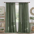 NICETOWN Thick Linen Blend Semi Sheer Forest Green Curtains, Pleat Tape Privacy Added Drapes with Light Filtering Window Treatments for Bedroom/Living Room, W52 x L108, 2 Panels