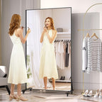 ANYHI Full Length Mirror with Wheels, 360° Swivel Full Body Rolling Mirror, 39.7"*69.5" Sturdy Standing Floor Mirror for Home Gym, Bedroom, Yoga & Dance Studio