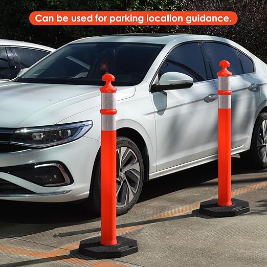 Traffic Delineator Post Cones with Heavy-Duty Octagonal Rubber Base, Channelizer Post Kit for Road Construction Work, Traffic Guidance, Garage Parking, Crowd Control (3, 45")