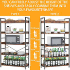 HCHQHS 5 Tier Bookshelf, Adjustable Industrial Bookcase, Vertical Tall Book Shelf, Wood and Black Metal Open Bookshelves for Home Office, Living Room, Bedroom