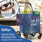 Siffler 33.6Gal Grocery Cart on Wheels, Foldable Utility Heavy Duty Shopping Carts with Double Basket Large Capacity and 360° Rolling Swivel Wheels for Groceries Laundry Transport (Black, Large)