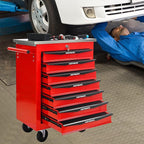 7 Drawers Tool Cart on Wheels with Stainless Steel Worktop, Heavy Duty Mobile Rolling Drawer Tool Chest with Locking Wheels & Lockable Drawers, Garage Tool Storage Cabinet (Red, 7 Drawers)