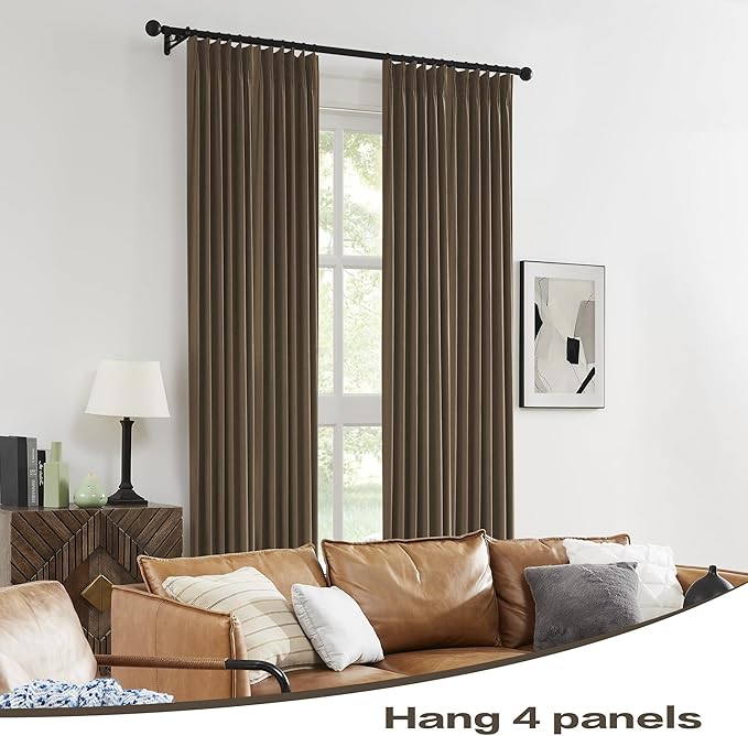 DUALIFE Chocolate Brown Pinch Pleated Blackout Curtains 95 Inches Long, Back Tab with Hooks, Linen Full Black Out Thermal Insulated Track Curtain for Bedroom Living Room,50" Wx95 L, 2 Panels