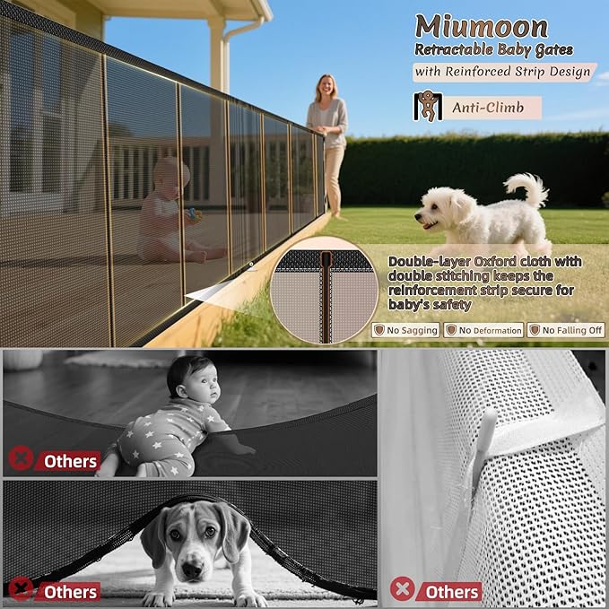 200 inch Retractable Baby Gates 37 inch Tall, Retractable Gate with Reinforced Strip Design to Prevent Crawling Through, 16 FT Outdoor Retractable Gates, Extra Wide Retractable Gate for Garage