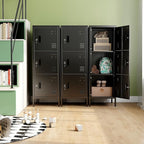 Aobabo 16" W 3 Door Metal Storage Locker with Lock, 47" H Steel Locker with Name Card Holder and Metal Leg for School, Home, Office, Playroom, Assembly Required, Black