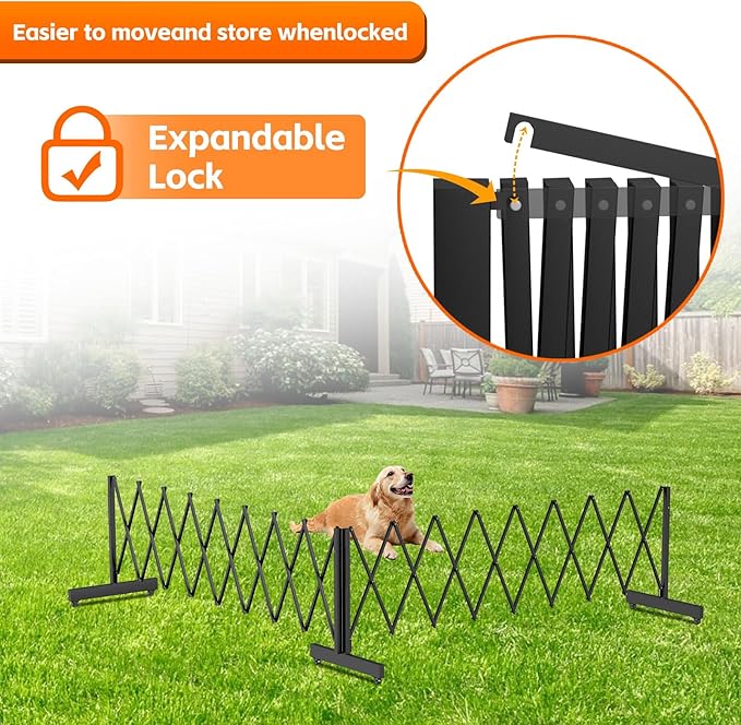 16 FT Industrial Metal Expandable Barricade，Retractable Traffic Fence with Casters, Folding Security Gate，Portable Barricade Gate for Construction Area, Traffic Control, Cordon(Black）