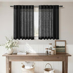 Nanspring Black Cafe Linen Curtains 24 Inch Length 2 Panels Privacy Semi Sheer Curtains for Small Window Kitchen Back Tab Rod Pocket Short Sheer Bathroom Curtain 36x24 Inches