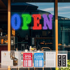 LED Open Signs for Business 30"x10" Dimmable 7 Color Bright Business Open Sign with Hanging Installation for Window Stores, Hotel, Store, Bar, Retail Shop, Salon, Restaurant