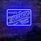 Personalized Workshop Neon Sign, Custom Name LED Garage Neon Light, Customizable Garage Light Up Sign for Man Cave, Garage, Handcrafted Workshop Decor, Gift for Dad, Husband, Craftsman