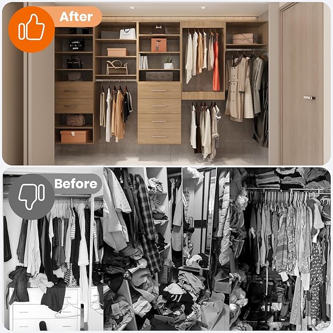 ROOMTEC 19.5" Tall Hanging Closet Unit, Modular Closet System with Hanging Rod, Wardrobe Organizer for Bedroom or Walk-in Closet, Wall Mounted, Customizable Clothes Storage Unit, Wood