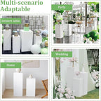 5Pcs Square Pedestal Stands for Party, Metal Display Plinth Pillars for Wedding Ceremony Birthday Party Art Decor---31.5*11.8''(L),27.6*10.6''(M),23.6*9.4''(S), 20.7*8.3"(XS), 17.7*7.1"(XXS)
