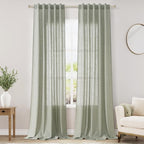 Sage Green Boho Curtains for Bedroom Back Tab Rod Pocket Semi Sheer Linen Curtains 90 Inches Long 2 Panel Set Light Filtering Neutral Green Farmhouse Curtain for Living Room 40x90