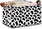 Cow Pattern Storage Basket Large 17x11.5x10.5 Inche-Collapsible Fabric Organizer Bin with Handles for Nursery, Farmhouse Decor, Toys-Foldable Decorative Hamper with Animal Print Design-Single Pack