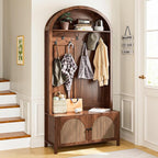 Hall Tree with Bench and Shoe Storage, 78.74" Entryway Storage Bench with 7 Hooks and 2 Adjustable Shelves,Arch Coat Rack Freestanding Retro Hall Tree Organizer for Hallway,Mud Room,Entryway (39.37"W)