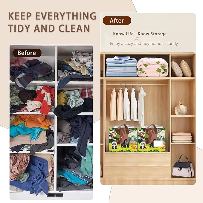 Animals Storage Basket Large 17x11.5x10.5 Inches - Collapsible Fabric Organizer Bin with Handles for Nursery,Kids Room,Toys - Foldable Decorative Hamper with Jungle Animal Pattern - Single Pack