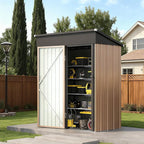 5x3FT Outdoor Storage Shed, Metal Garden Tool Shed with Sloping Roof & Lockable Door (Brown，5'x3')