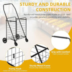 DWVO Folding Shopping Cart with Waterproof Liner, Collapsible Utility Cart with Wheels for Seniors, Portable Grocery Cart for Shopping, Laundry, Storage, and Camping