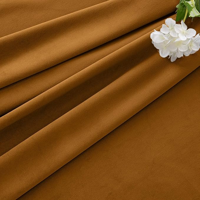 MIULEE Velvet Curtains 96 Inches Long 2 Panels Set for Bedroom, Pinch Pleat Back Tab Thermal Insulated Living Room Darkening Drapes Pleated Blackout Floor to Ceiling Curtains with Hooks, Golden Brown