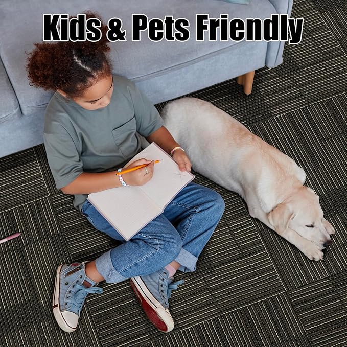24" x 24" Self-Adhesive Carpet Tiles, 20 Pack Peel and Stick Carpet Squares for Indoor Flooring, Non-Slip Squares Carpet Floor Tile for Basement, Bedroom, Office, Easy DIY Installation