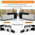 PLMOKN Wood Reception Desk Marble Stone with Checkout Retail Counter L Shaped Modern Mostrador para Negocio Office Desk Closed Front with Storage Drawers for Barber,Salon,Clothing Store