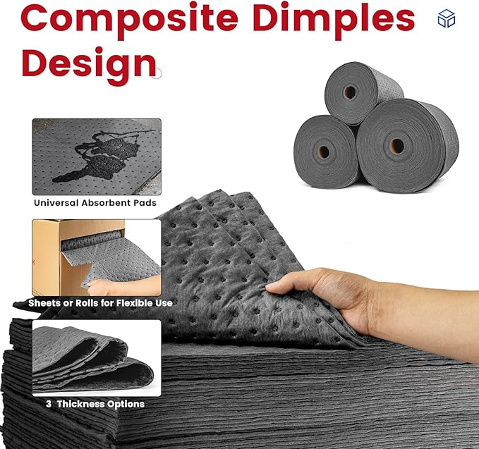 Universal Absorbent Pads Roll | 16"x20" Water Absorbent Mat 100-Pack | Industrial Spill Control for Liquids Leak(16 Gal/Box) | Oil Absorbing Rolls