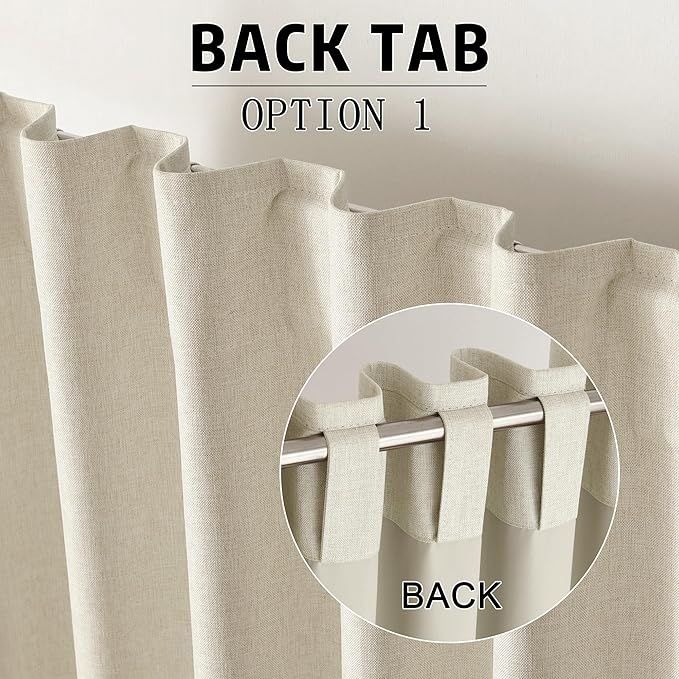 96 Inch Curtains 2 Panel Set Farmhouse Blackout Heat Reducing Sun Block Out Curtains for Bedroom Dorm UV Blocking Noise Canceling Burlap Linen Look Drapes Rod Pocket Back Tab,50 X 96 Natural Birch