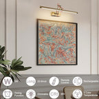 Picture Light Battery Operated with Remote LED Dimmable Picture Light for Paintings, Brass Rechargeable 24 inch Battery Operated Wall Sconce for Art Lighting Gallery Portrait Artwork