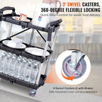 VEVOR Foldable Utility Service Cart, 165LBS 3 Shelf Heavy Duty Plastic Rolling Cart with 360° Swivel Wheels (2 with Brakes), Ergonomic Handle, Portable Garage Tool Cart for Warehouse Office Home