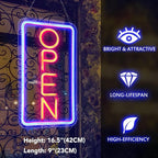 Open Signs for Business,Neon Open Sign Led,16.5"x 9",with Open/Closed Bussiness Hour Sign Set,Light for Bar Coffee Salon Store Window,12V/2A Adapter with ON/OFF Switch (Blue/Red Vertical)