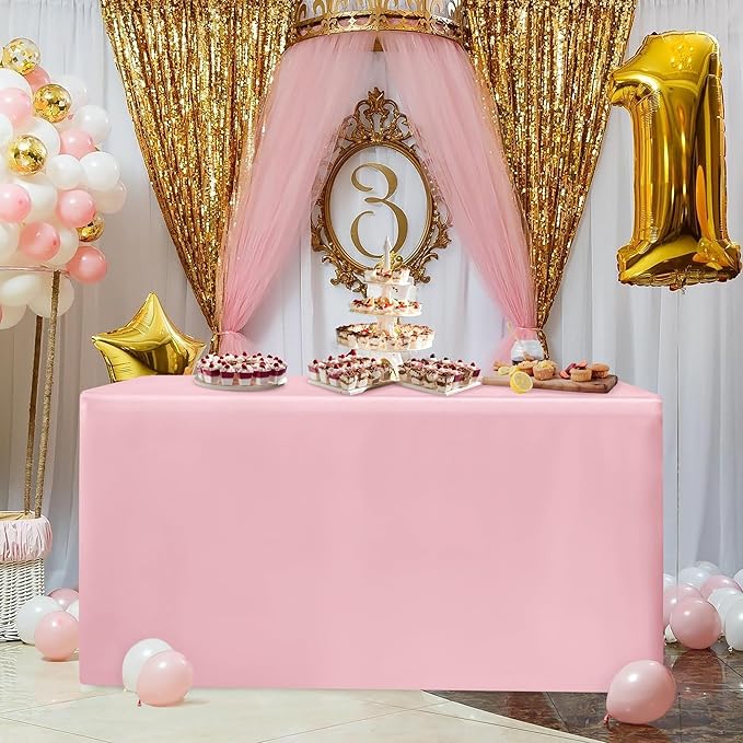 HolidayIdeas Pink Fitted Table Covers - 96 x 30 Inch - 2 Pack Rectangle Tablecloths for 8 Foot Tables, Polyester Fabric Tablecloth for Parties, Baby Shower, Wedding, Trade Show