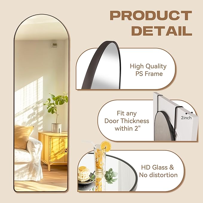 Hasipu Door Mirror Full Length, 47.2 x 15.7 Inch Full Body Wall Mirror Over The Door Hanging Mirror for Bedroom, Living Room, Cloakroom（Black）