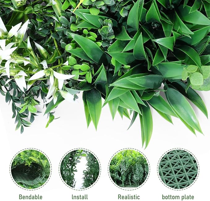 Boshen Artificial Grass Wall Panels, 2 Pack 40“x40” Boxwood Hedge UV Protected Greenery Privacy Grass Wall Decor Indoor Outdoor Wedding Garden Decor