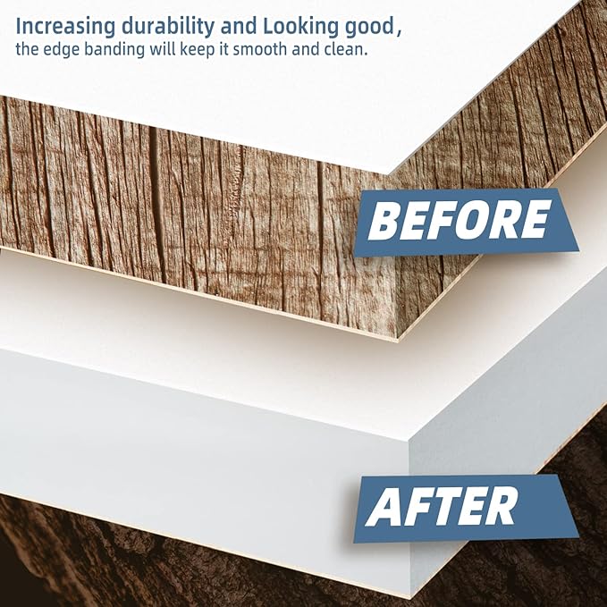 Melamine Edge Banding, 3 inch x 250ft roll of Veneer White Edge Banding Pre-glued, Real Wood Tape for Cabinet Repair & Furniture Restoration